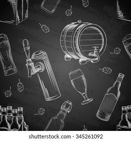 Vector hand drawn beer, brewery or pub elements seamless pattern