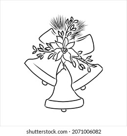 Vector hand drawn bells with bow. Black sketch on white background.