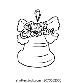 Vector hand drawn bells with bow. Black sketch on white background.