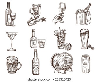 Vector hand drawn beverages collection on white background