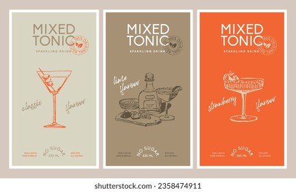 Vector hand drawn beverages packaging label design template