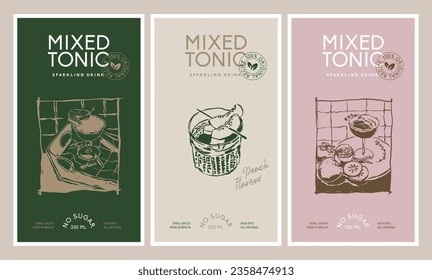 Vector hand drawn beverages packaging label design template