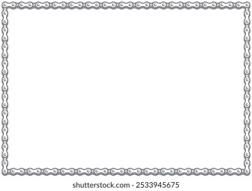 Cadena de bicicleta dibujada a mano de Vector que forma el borde de un marco rectangular. Aislado sobre fondo blanco.