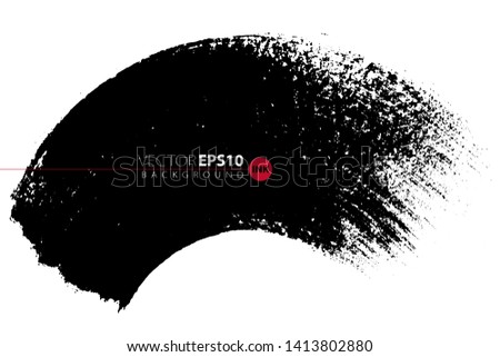 Vector hand drawn big brush stain. Monochrome ink painted arc stroke. Painted by brush black stain. Monochrome artistic backdrop. One color grungy background.