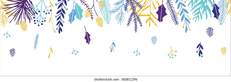 Vector hand drawn big flower and plant collection. Cute and elegant botanical floral set. Seamless flower border.