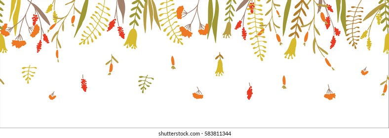 Vector hand drawn big flower and plant collection. Cute and elegant botanical floral set. Seamless flower border.