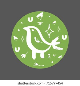 Vector hand drawn bird and elements. Sticker, print, label and other.