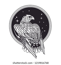 Vector hand drawn bird of prey. Illustration in bohemian style.