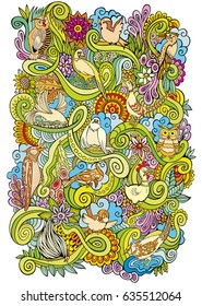 Vector hand drawn birds garden doodle illustration