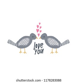 Vector hand drawn birds in love. Postcard template