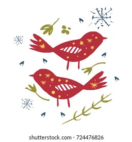 Vector hand drawn birds. Print, elements for design.