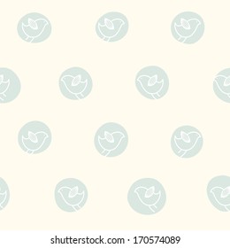 Vector hand drawn birds and rounds seamless pattern