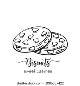 Vector hand drawn biscuit icon badge pastries for design menu cafe, label and packaging. Retro style.