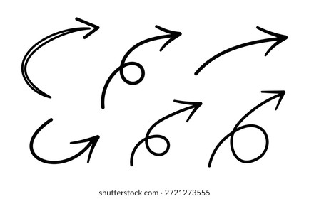 Vektorhandgezeichneter schwarzer Pfeil-Symbolsatz