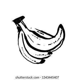 Vector hand drawn black color sketch of banana on white background