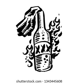 Vector hand drawn black color old school tattoo on white background