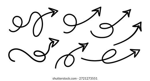 Vector Hand Drawn Black Curly Arrow Icon Set