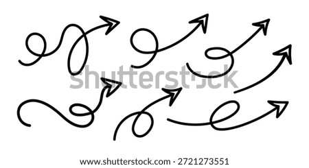 Vector Hand Drawn Black Curly Arrow Icon Set
