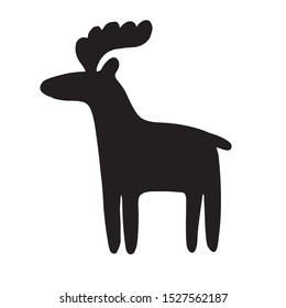Vector hand drawn black doodle deer moose silhouette isolated on white background