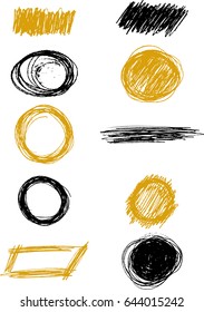 Vector hand drawn black and gold scribble logos templates