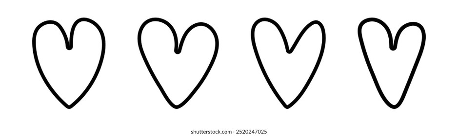 Vector Hand Drawn Black Heart Set