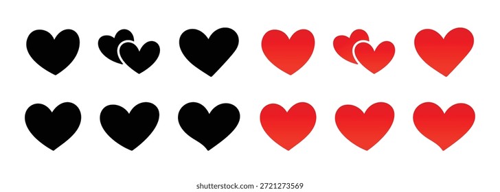 Vector Hand Drawn Black And Red Heart Icon Set