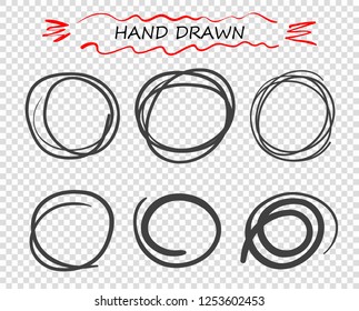 Vector hand drawn black round Doodle of lines. Selection of elements notes, sketch. message bubble. Illustration of a white isolated background.