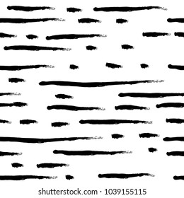 Vector hand drawn black and white seamless pattern in grunge style. Brush stroke, geometric shapes ornament illustration. Good for packaging paper, wallpaper and print design, etc.