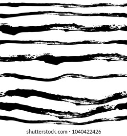 Vector hand drawn black and white seamless pattern in grunge style. Brush stroke, geometric shapes ornament illustration. Good for packaging paper, wallpaper and print design, etc.