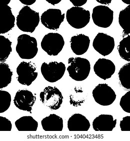 Vector hand drawn black and white seamless pattern in grunge style. Brush stroke, geometric shapes ornament illustration. Good for packaging paper, wallpaper and print design, etc.