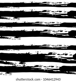 Vector hand drawn black and white seamless pattern in grunge style. Brush stroke, geometric shapes ornament illustration. Good for packaging paper, wallpaper and print design, etc.