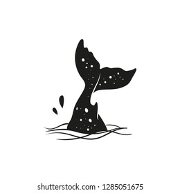 Vector hand drawn black and white whale. Grange whale illustration. Sketch. Engraved style illustration.Tattoo art, graphic, t-shirt design, poster design, invitations, greeting cards, posters.