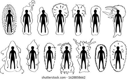 Vector Hand Drawn Black And White Versions Of The Human Aura