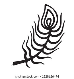 Vector hand drawn black and white feather