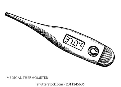 Vektor des handgezeichneten schwarz-weißem Thermometers