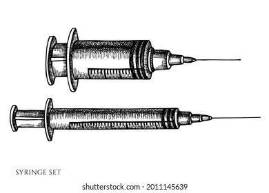 Vector of hand drawn black and white syringe