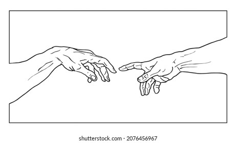 Ilustración en blanco y negro dibujada a mano de vectores a partir de la forma de llegar a manos aisladas en fondo blanco.