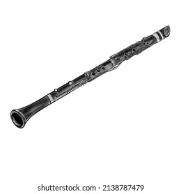 Vector hand drawn black and white illustration of clarinet musical instrument