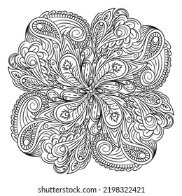 vector hand drawn black and white abstract floral and feather pattern