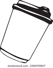 Vector hand drawn black and white cardboard coffee cup doodle style isolated