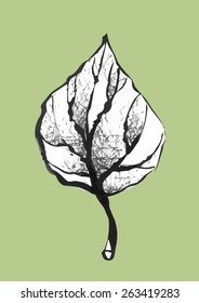 vector hand drawn black and white leaf pop art style