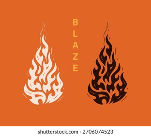 Vektor handgezeichnete schwarz-weiße Feuer Flamme Tattoo, handgemacht. Handzeichnung. Nicht KI. 