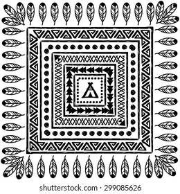 vector hand drawn black and white pattern in the style of boho or hippy. Tribal elements