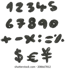 Vector hand drawn blackened numbers and math signs