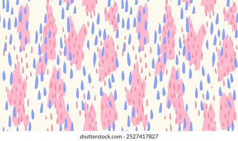 Vector hand drawn blue abstract organic shapes seamless pattern. Unique spotted print on a pink background. Contemporary minimalist ornament