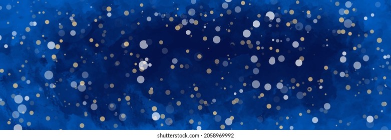 Vector hand drawn blue Christmas background with bokeh and light. Snowfall patterns on the window. Snowflakes. Vector texture for flyer, poster, banner. Merry Christmas. Winter. Cold. Snow.
