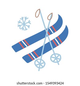 Vector hand drawn blue ski illustration. Design greeting cards, posters, gift wrapping.