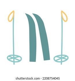Vector hand drawn blue ski illustration. Design greeting cards, posters, gift wrapping.