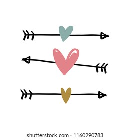 Vector hand drawn boho arrows sketches, decorative elements. Stylish print for poster, postcard, t-shirt. 