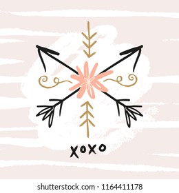 Vector hand drawn boho arrows label, pastel print. It may be used for sticker, poster, postcard, badge, layout, greeting card, patch, wall art, phone case, t-shirt